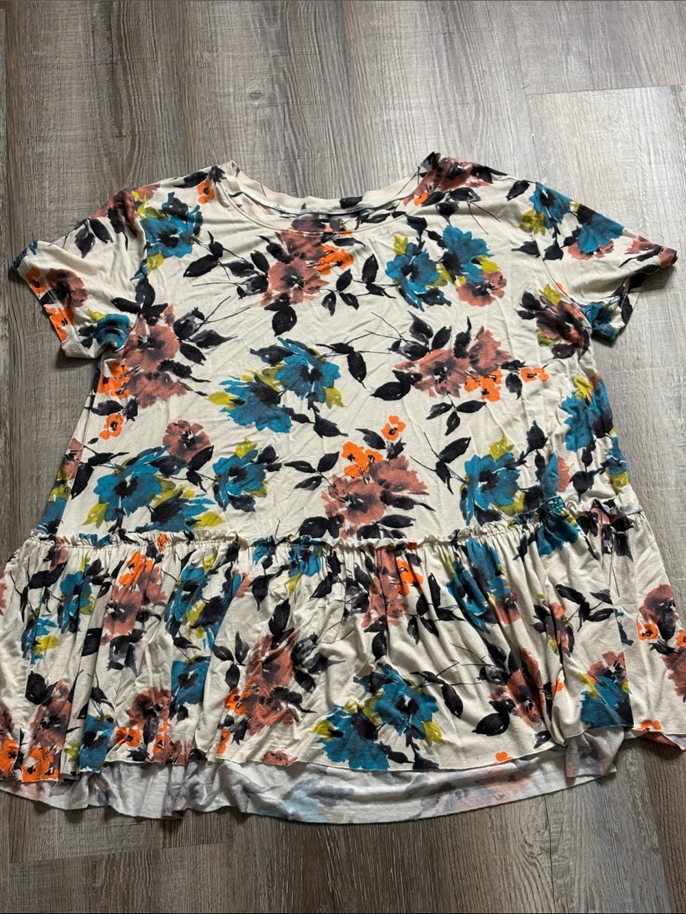 Agnes & Dora Cream Tunic with Teal, Coral & Yellow Floral Print